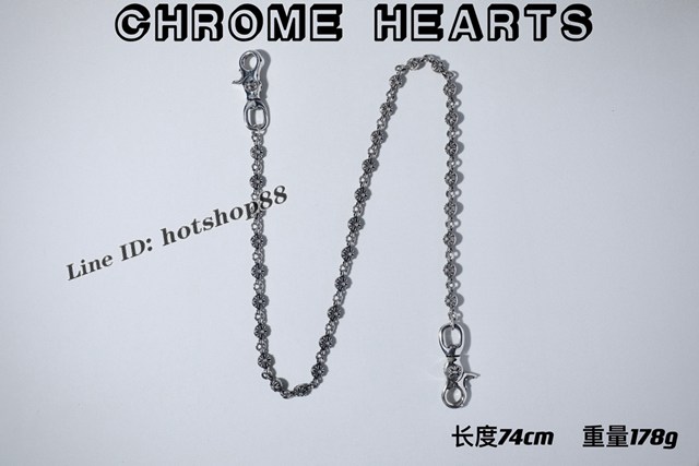 Chrome Hearts專櫃純手工做舊純銀飾品 克羅心925純銀雙狗扣十字圓珠褲包鏈 gj1144